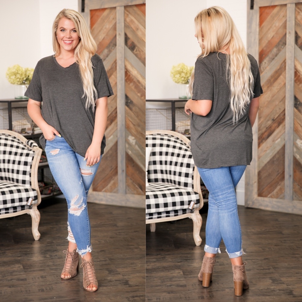 PLUS Charcoal V Neck Tee - Picture 3 of 4